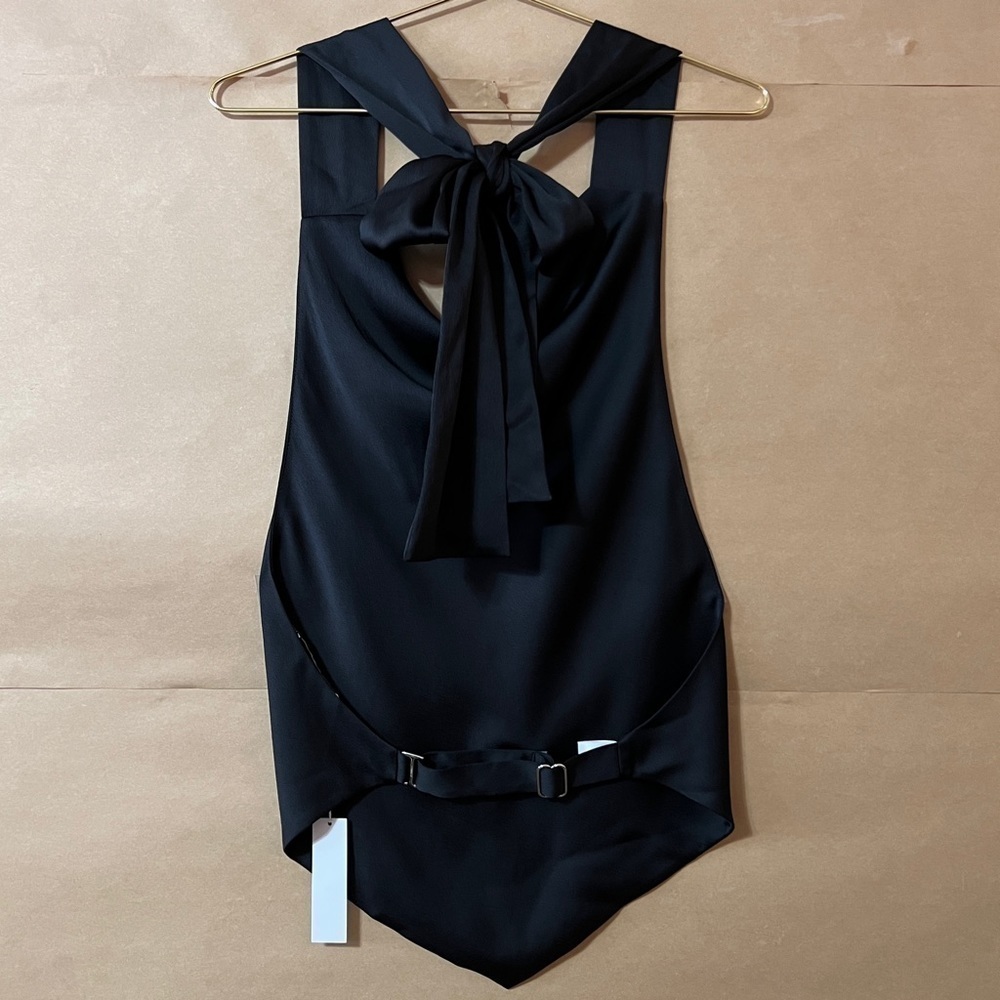 DANNIJO | NWT Noir Halter Scarf Top Tie Neck Open Back Top Satin Crepe Size M - Picture 9 of 15